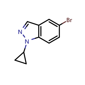 Chemical structure of 5-Bromo-1-cyclopropyl-1H-indazole , CAS 1286794-16-8, AChemBlock AD295088