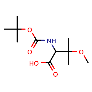 Chemical structure of 2-(Boc-amino)-3-methoxy-3-methylbutanoic acid , CAS 856417-92-0, AChemBlock AD295092