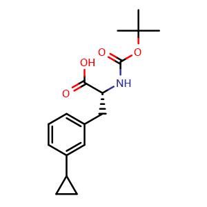 Chemical structure of (R)-2-(Boc-amino)-3-(3-cyclopropylphenyl)propanoic acid , CAS 1998606-75-9, AChemBlock AD295093