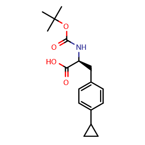 Chemical structure of (S)-2-(Boc-amino)-3-(4-cyclopropylphenyl)propanoic acid , CAS 2002509-00-2, AChemBlock AD295094