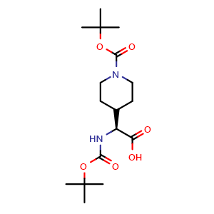 Chemical structure of (S)-a-(Boc-amino)-1-Boc-4-piperidineacetic acid , CAS 1221793-50-5, AChemBlock AD295096