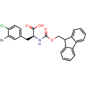 Chemical structure of N-Fmoc-3-bromo-4-chloro-L-phenylalanine , CAS 1998639-23-8, AChemBlock AD295104