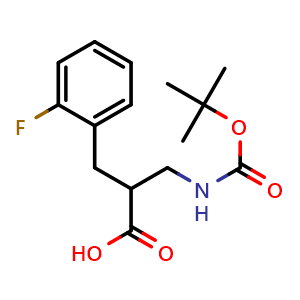 Chemical structure of a-[(Boc-amino)methyl]-2-fluorobenzenepropanoic acid , CAS 1517596-72-3, AChemBlock AD295110