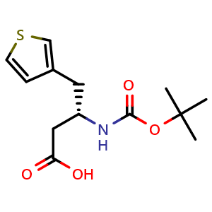 Chemical structure of (S)-3-(Boc-amino)-4-(thiophen-3-yl)butanoic acid , CAS 270263-00-8, AChemBlock AD295111