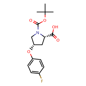 Chemical structure of (4S)-1-Boc-4-(4-fluorophenoxy)-L-proline , CAS 869681-94-7, AChemBlock AD295121