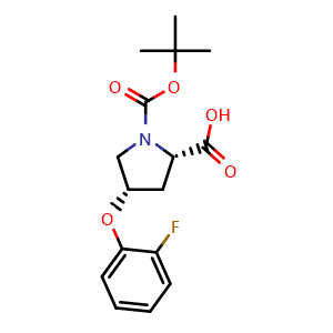Chemical structure of (4S)-1-Boc-4-(2-fluorophenoxy)-L-proline , CAS 686766-52-9, AChemBlock AD295122