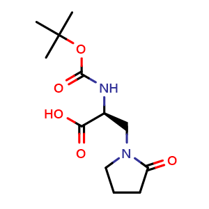 Chemical structure of N-Boc-(S)-2-amino-3-(2-oxopyrrolidin-1-yl)propanoic acid , CAS 1629681-12-4, AChemBlock AD295136