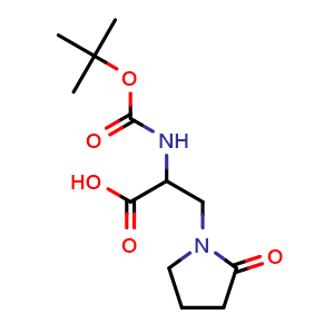 Chemical structure of N-Boc-2-amino-3-(2-oxopyrrolidin-1-yl)propanoic acid , CAS 2351855-05-3, AChemBlock AD295137