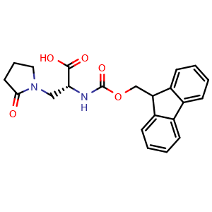 Chemical structure of N-Fmoc-(R)-2-amino-3-(2-oxopyrrolidin-1-yl)propanoic acid , CAS 2350072-53-4, AChemBlock AD295139