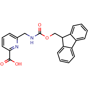 Chemical structure of 6-[(Fmoc-amino)methyl]-2-pyridinecarboxylic acid , CAS 2252500-71-1, AChemBlock AD295140