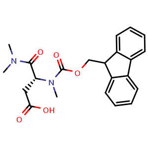 Chemical structure of (R)-3-[Fmoc-(methylamino)]-4-(dimethylamino)-4-oxobutanoic acid , CAS 2883499-79-2, AChemBlock AD295143