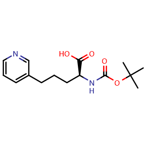 Chemical structure of N-Boc-(S)-2-amino-5-(pyridin-3-yl)pentanoic acid , CAS 2349518-36-9, AChemBlock AD295174