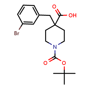 Chemical structure of N-Boc-4-(3-bromobenzyl)piperidine-4-carboxylic acid , CAS 1187172-25-3, AChemBlock AD295181