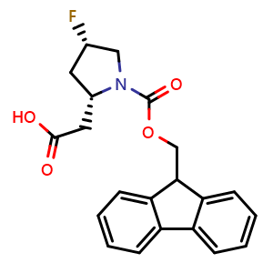 Chemical structure of (2R,4S)-1-Fmoc-4-fluoro-2-pyrrolidineacetic acid , CAS 2219353-62-3, AChemBlock AD295183