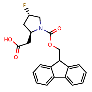 Chemical structure of (2S,4S)-1-Fmoc-4-fluoro-2-pyrrolidineacetic acid , CAS 2763890-26-0, AChemBlock AD295184