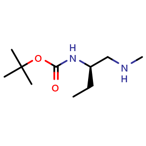Chemical structure of (R)-tert-Butyl N-[1-(methylamino)butan-2-yl]carbamate , CAS 956125-07-8, AChemBlock AD295192