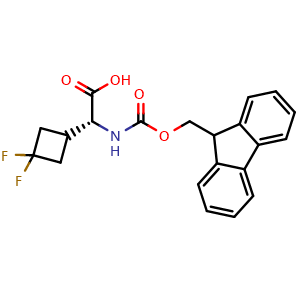 Chemical structure of (R)-a-(Fmoc-amino)-3,3-difluorocyclobutaneacetic acid , CAS 2350073-06-0, AChemBlock AD295214
