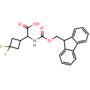 Chemical structure of a-(Fmoc-amino)-3,3-difluorocyclobutaneacetic acid , CAS 2097950-77-9, AChemBlock AD295215