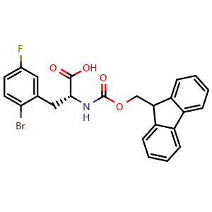 Chemical structure of N-Fmoc-2-bromo-5-fluoro-D-phenylalanine , CAS 1993360-61-4, AChemBlock AD295222