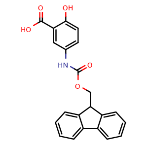 Chemical structure of 5-(Fmoc-amino)-2-hydroxybenzoic acid , CAS 915282-95-0, AChemBlock AD295224