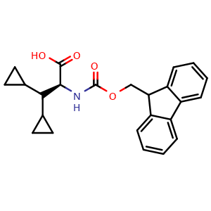 Chemical structure of (S)-2-(Fmoc-amino)-3,3-dicyclopropylpropanoic acid , CAS 2548969-38-4, AChemBlock AD295243