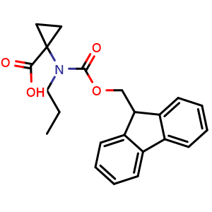 Chemical structure of 1-[Fmoc-(propyl)amino]cyclopropanecarboxylic acid , CAS 1696590-51-8, AChemBlock AD295249