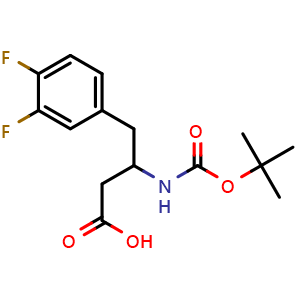Chemical structure of 3-(Boc-amino)-4-(3,4-difluorophenyl)butanoic acid , CAS 1824364-78-4, AChemBlock AD295256