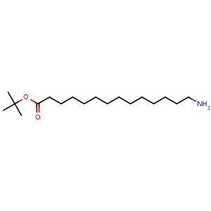 Chemical structure of tert-Butyl 14-aminotetradecanoate , CAS 2461163-37-9, AChemBlock AD295263