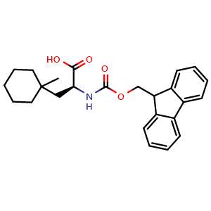 Chemical structure of (S)-a-(Fmoc-amino)-1-methylcyclohexanepropanoic acid , CAS 2350388-16-6, AChemBlock AD295265