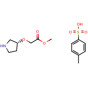 Chemical structure of (R)-(Pyrrolidin-3-yloxy)-acetic acid methyl ester tosylate , CAS 1965314-51-5, AChemBlock AD295281