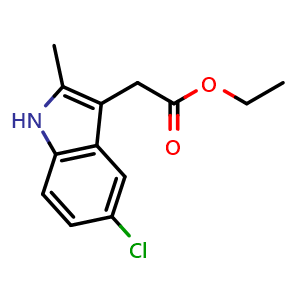Chemical structure of (5-Chloro-2-methyl-1H-indol-3-yl)-acetic acid ethyl ester , CAS 3446-72-8, AChemBlock AD295291