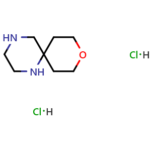 Chemical structure of 9-Oxa-1,4-diazaspiro[5.5]undecane dihydrochloride , CAS 2305079-38-1, AChemBlock AD295295
