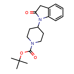 Chemical structure of tert-butyl 4-(2-oxoindolin-1-yl)piperidine-1-carboxylate , CAS 400797-94-6, AChemBlock AD295299