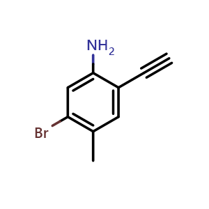 Chemical structure of 5-Bromo-2-ethynyl-4-methylaniline , CAS 2913408-31-6, AChemBlock AD295300
