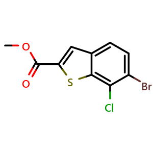 Chemical structure of methyl 6-bromo-7-chlorobenzo[b]thiophene-2-carboxylate , CAS 2167769-09-5, AChemBlock AD295306