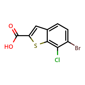 Chemical structure of 6-bromo-7-chlorobenzo[b]thiophene-2-carboxylic acid , CAS 1935095-00-3, AChemBlock AD295308