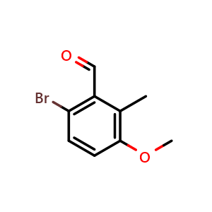 Chemical structure of 6-bromo-3-methoxy-2-methylbenzaldehyde , CAS 69496-32-8, AChemBlock AD295333