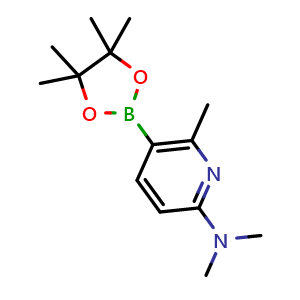 Chemical structure of N,N,6-trimethyl-5-(4,4,5,5-tetramethyl-1,3,2-dioxaborolan-2-yl)pyridin-2-amine , CAS 3056292-44-2, AChemBlock AD295334