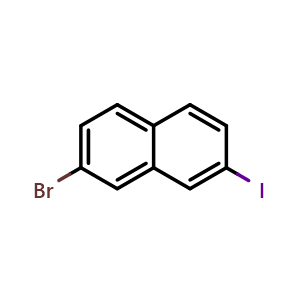 Chemical structure of 2-bromo-7-iodonaphthalene , CAS 1261807-30-0, AChemBlock AD295372