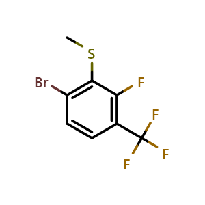 Chemical structure of (6-bromo-2-fluoro-3-(trifluoromethyl)phenyl)(methyl)sulfane , CAS 2169262-19-3, AChemBlock AD295392