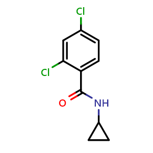 Chemical structure of 2,4-dichloro-N-cyclopropylbenzamide , CAS 383172-24-5, AChemBlock AD295435