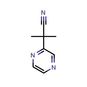 Chemical structure of 2-methyl-2-(pyrazin-2-yl)propanenitrile , CAS 5106-58-1, AChemBlock AD295439