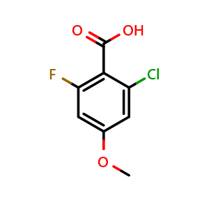Chemical structure of 2-chloro-6-fluoro-4-methoxybenzoic acid , CAS 1785280-62-7, AChemBlock AD295456