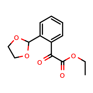 Chemical structure of Ethyl 2-(2-(1,3-dioxolan-2-yl)phenyl)-2-oxoacetate , CAS 185896-84-8, AChemBlock AD295457