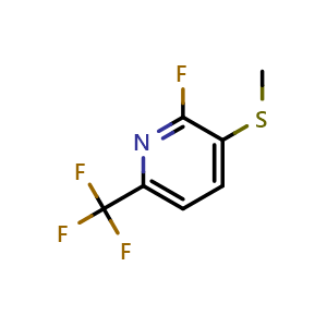 Chemical structure of 2-fluoro-3-(methylthio)-6-(trifluoromethyl)pyridine , CAS 2901102-81-4, AChemBlock AD295464