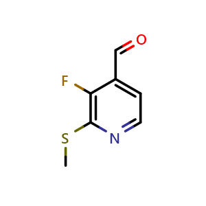 Chemical structure of 3-fluoro-2-(methylthio)isonicotinaldehyde , CAS 1288995-01-6, AChemBlock AD295466