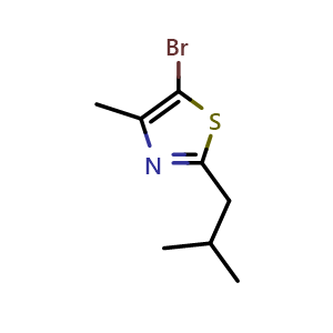Chemical structure of 5-bromo-2-isobutyl-4-methylthiazole , CAS 910552-73-7, AChemBlock AD295468