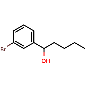 Chemical structure of 1-(3-bromophenyl)pentan-1-ol , CAS 158918-39-9, AChemBlock AD295494