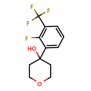 Chemical structure of 4-(2-fluoro-3-(trifluoromethyl)phenyl)tetrahydro-2H-pyran-4-ol , CAS 2918944-64-4, AChemBlock AD295499