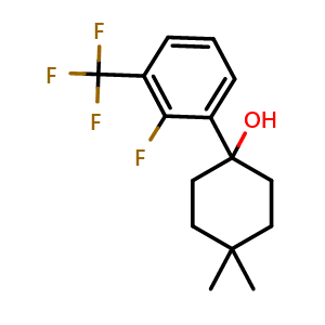 Chemical structure of 1-(2-fluoro-3-(trifluoromethyl)phenyl)-4,4-dimethylcyclohexanol , CAS 2901065-86-7, AChemBlock AD295500